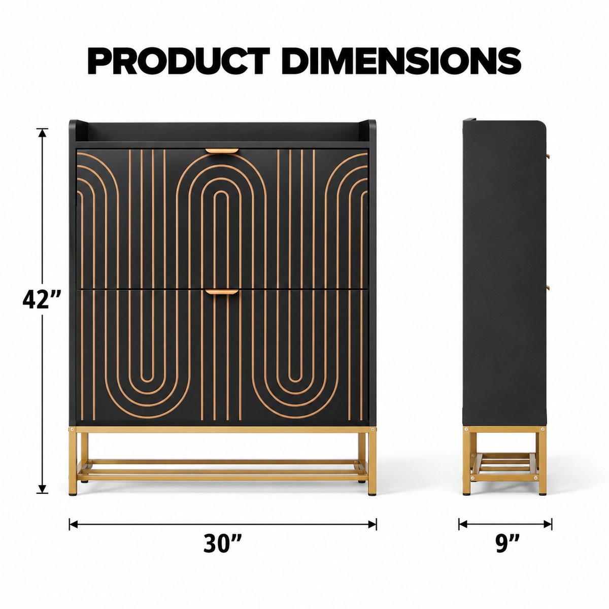 Modern MDF Shoe Cabinet with PU Finish, Geometric Line Doors, Enclosed Storage & Open Bottom Rack for Entryway, Foyer and Hallway