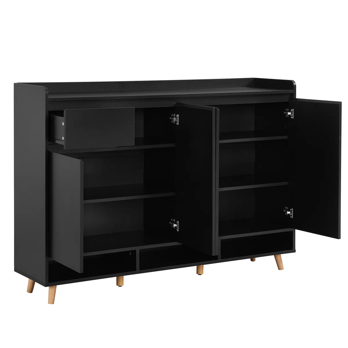 Contemporary shoe storage cabinet designed with spacious compartments, adjustable shelving, smooth drawer storage