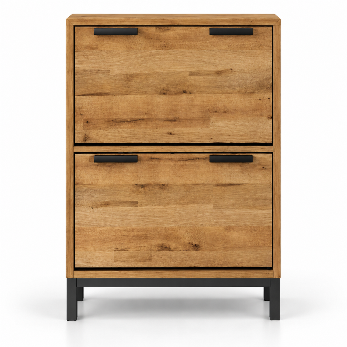 Modern Particle Board Shoe Cabinet with 2 Flip Drawers, Wood Grain Finish & Raised Legs for Entryway, Foyer, Hallway and Bedroom