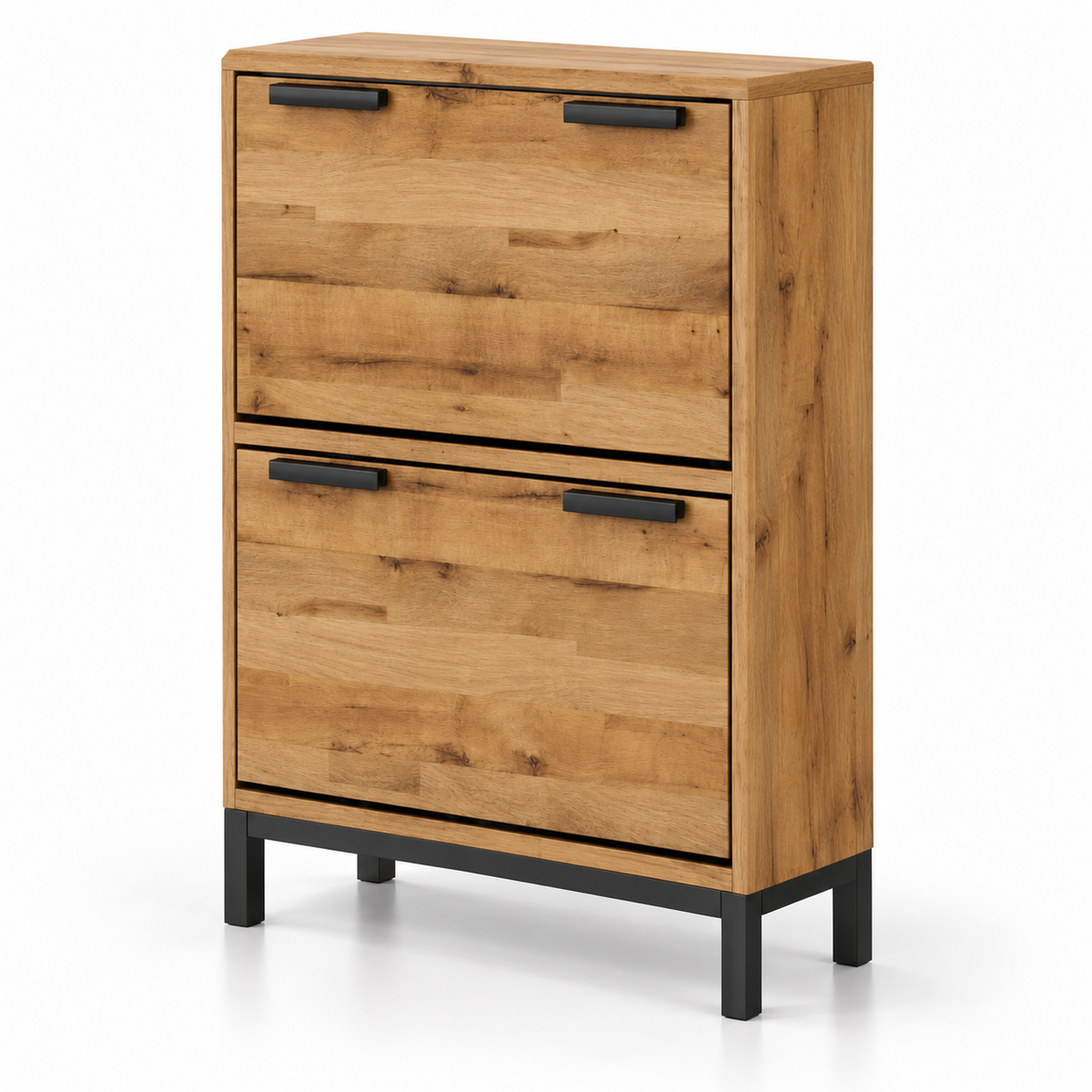 Modern Particle Board Shoe Cabinet with 2 Flip Drawers, Wood Grain Finish & Raised Legs for Entryway, Foyer, Hallway and Bedroom