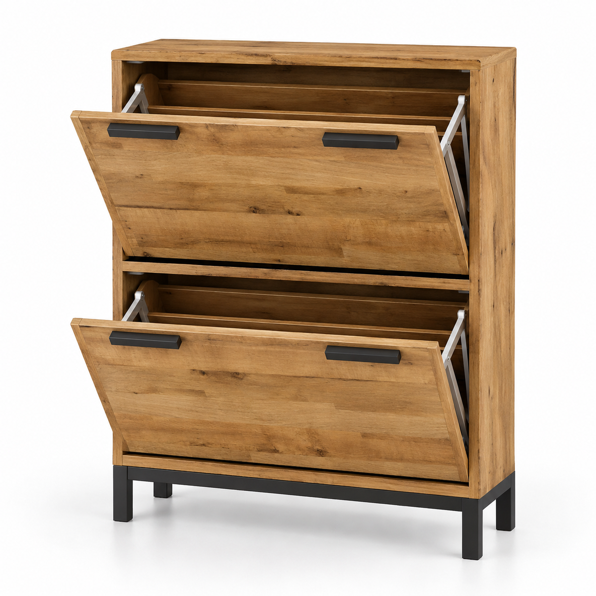Modern Particle Board Shoe Cabinet with 2 Flip Drawers, Wood Grain Finish & Raised Legs for Entryway, Foyer, Hallway and Bedroom