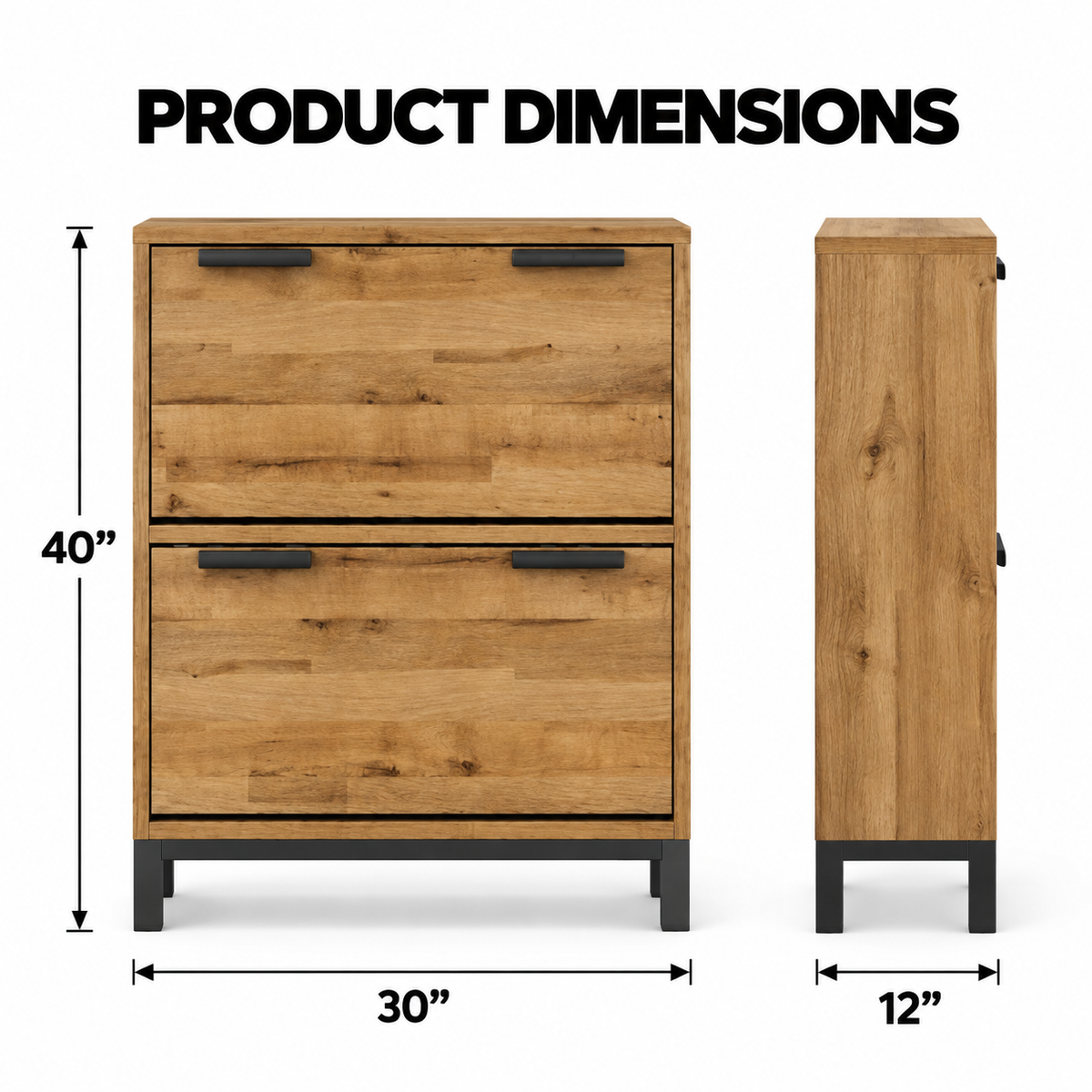 Modern Particle Board Shoe Cabinet with 2 Flip Drawers, Wood Grain Finish & Raised Legs for Entryway, Foyer, Hallway and Bedroom