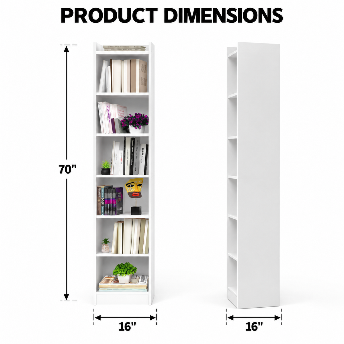 Slim Vertical Open Bookcase with Multi-Tier Storage Shelves for Books, Décor, Study Rooms, Bedrooms and Compact Spaces