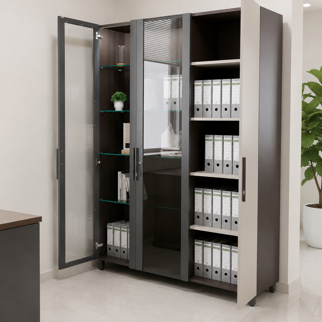 Office Cabinet with Premium File Storage and Modern Design Look, and High Durability with Glass Doors