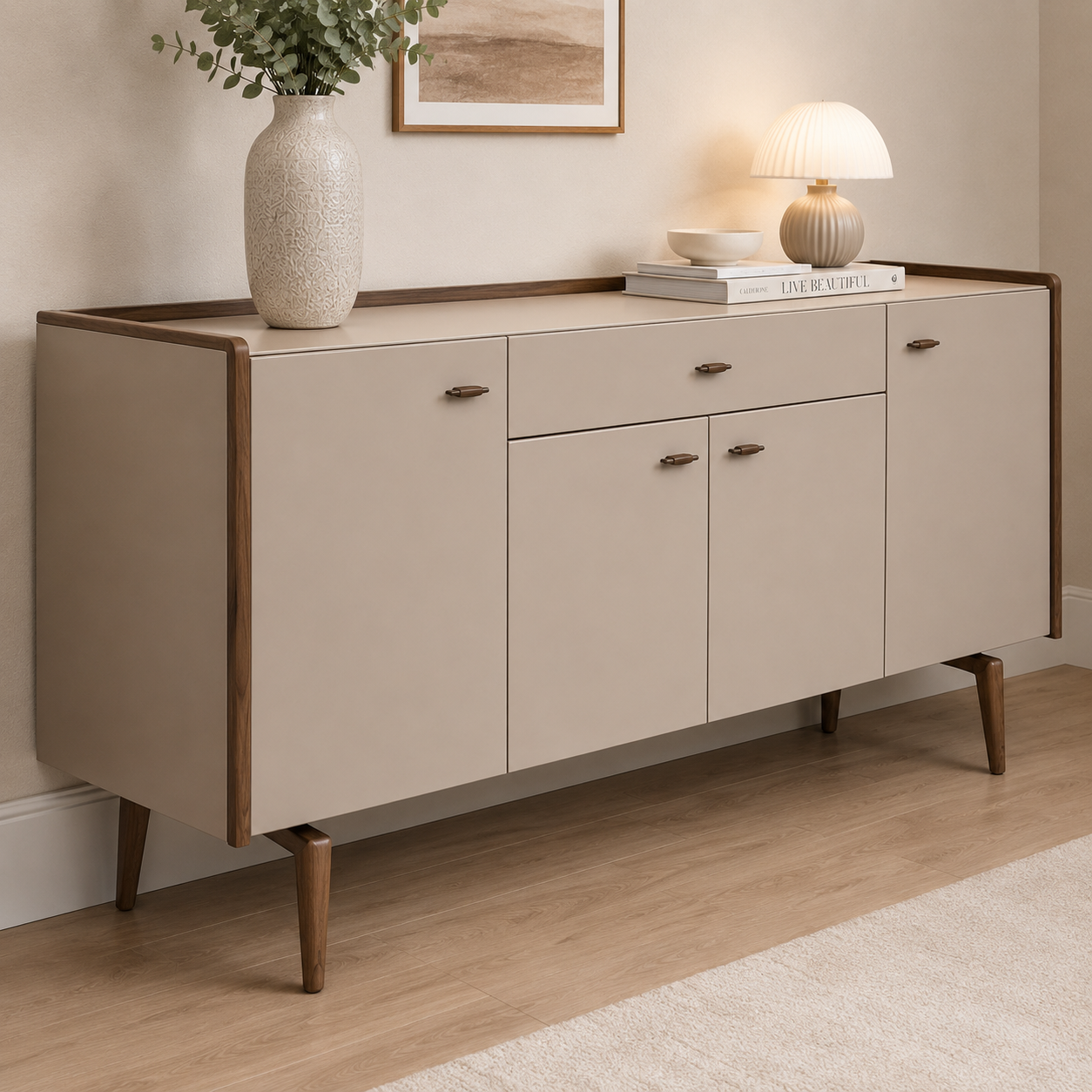 Modern Wooden Storage Cabinet with Multipurpose Compartments and Smooth-Finish Doors