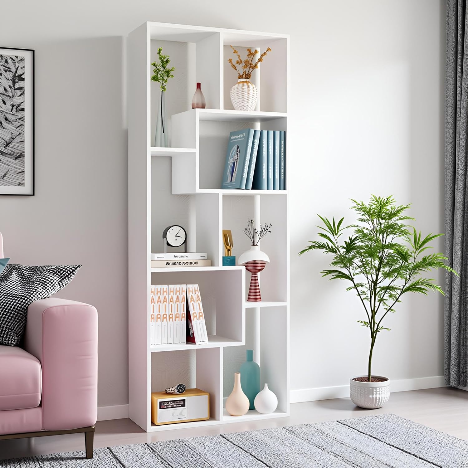 Contemporary White Bookcase Storage Shelf Unit for Home Decor & Office Organisation