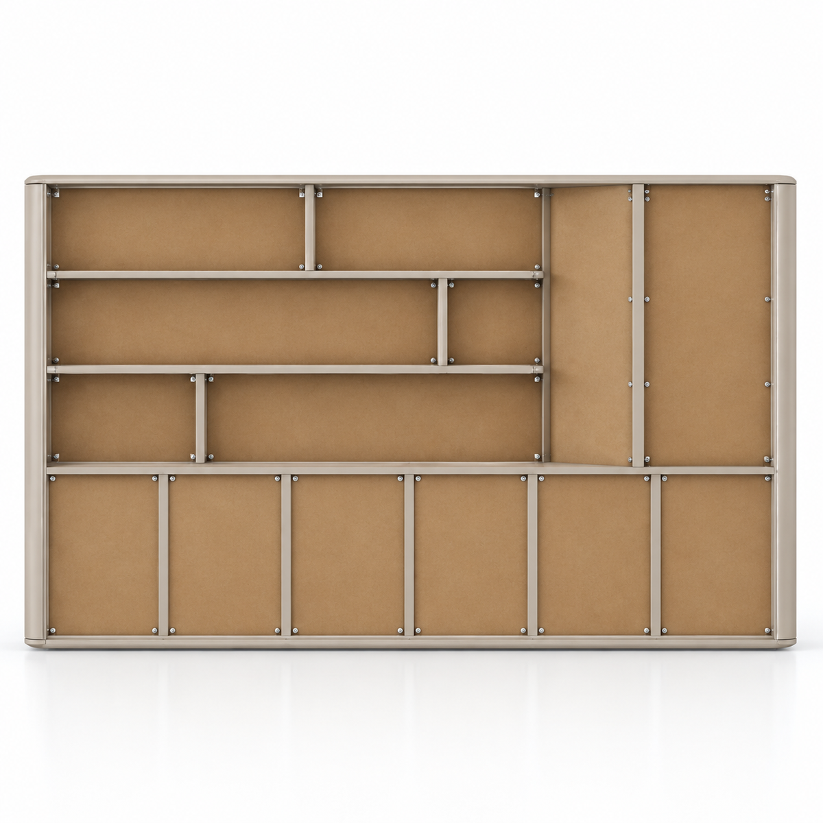 Modern Office Back Storage Unit with LED Display Shelves, Curved Side Cabinet and Closed Storage for Director Cabins