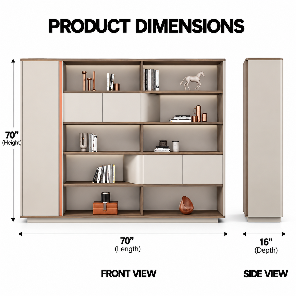 Modern Office Back Storage Unit with Open Display Shelves, Curved Cabinet, Tall Side Storage and LED Lighting for Director Cabins