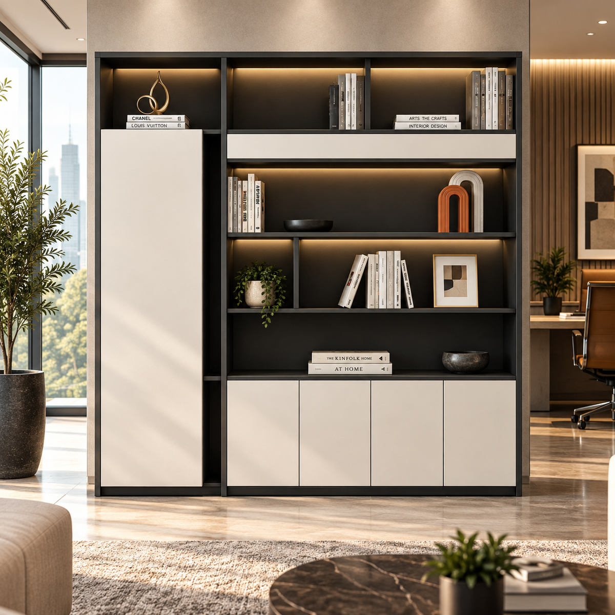 Office Storage Cabinet with Shelves, Tall Locker, Drawer and 4 Bottom Lockers, File Cabinet for Office Books, Documents, Files, Supplies and Storage