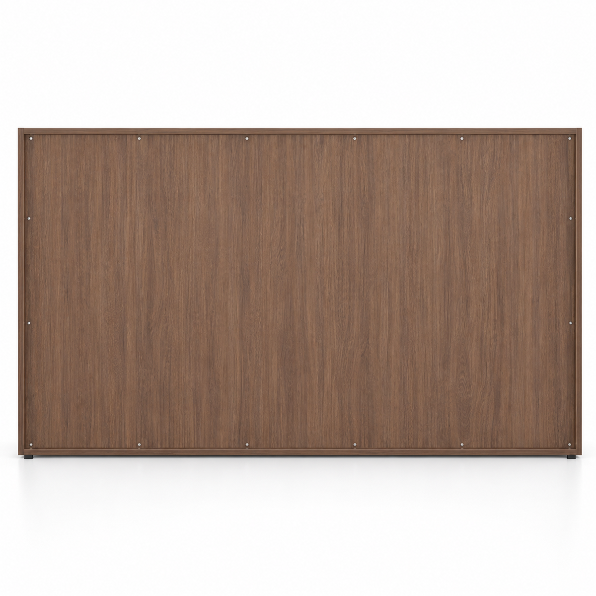 Modern Executive Office Back Cabinet with Open Display Shelves, Closed Storage, Marble Accent and Wood Finish for Workspace