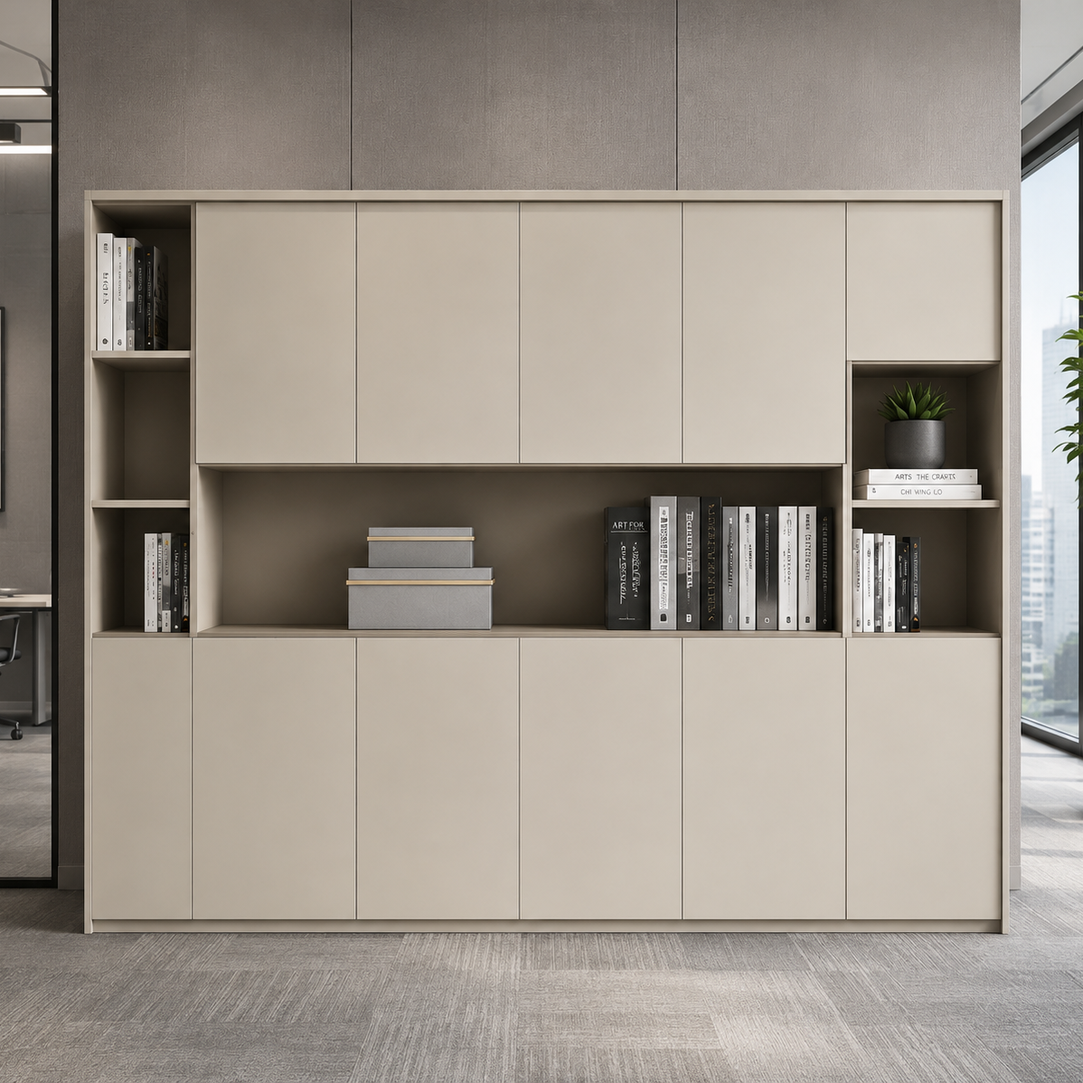 Office Storage Cabinet with Doors, Open Shelves and Large Storage Space, Modern File Cabinet for Books, Files, Documents