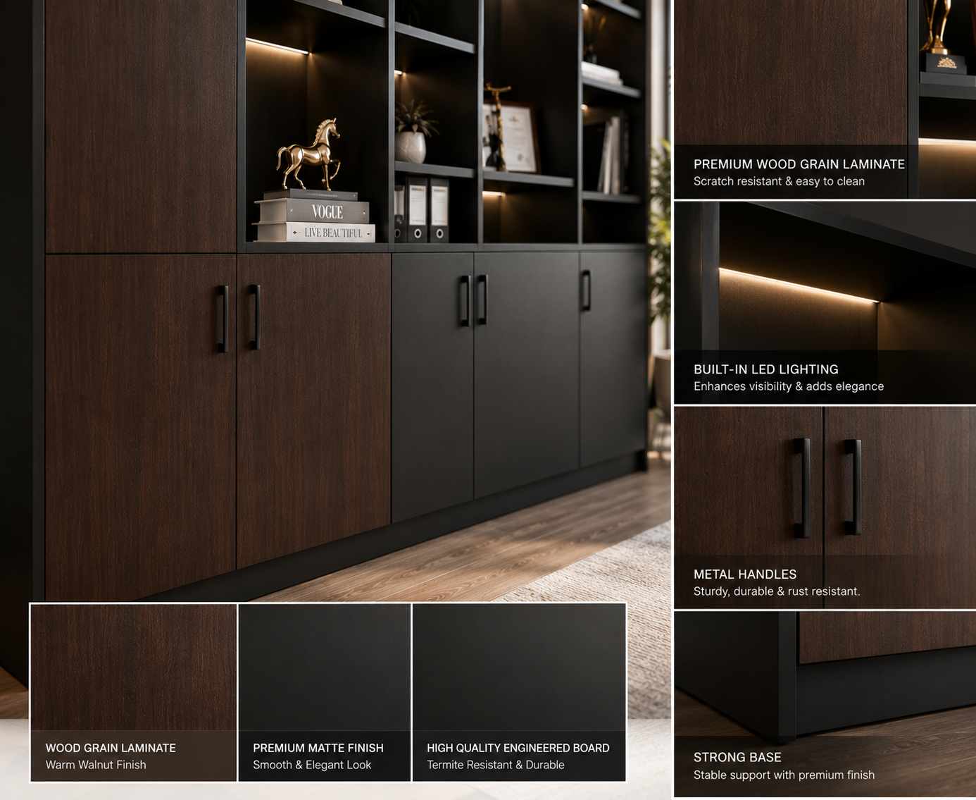Luxury Office Display Cabinet with Wooden Storage Shelves | Executive File and Back Storage Unit