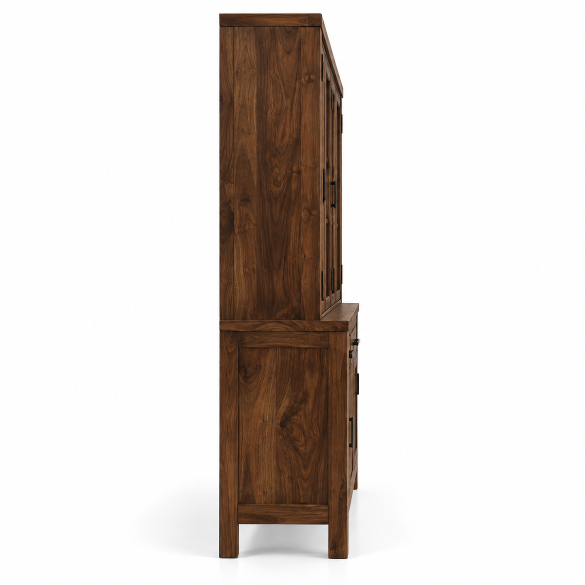 Solid Marandi Wood Crockery Cabinet with 4 Glass Doors, 3 Drawers, Closed Storage and Shelves for Dining & Living Room
