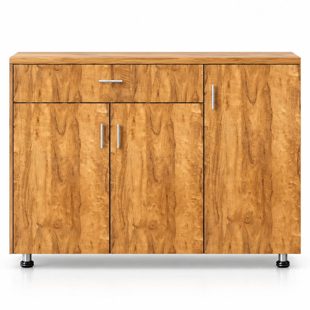 Modern Engineered Wood Sideboard Cabinet with 3 Doors, 1 Drawer, Closed Storage and Natural Wood Finish for Home & Dining