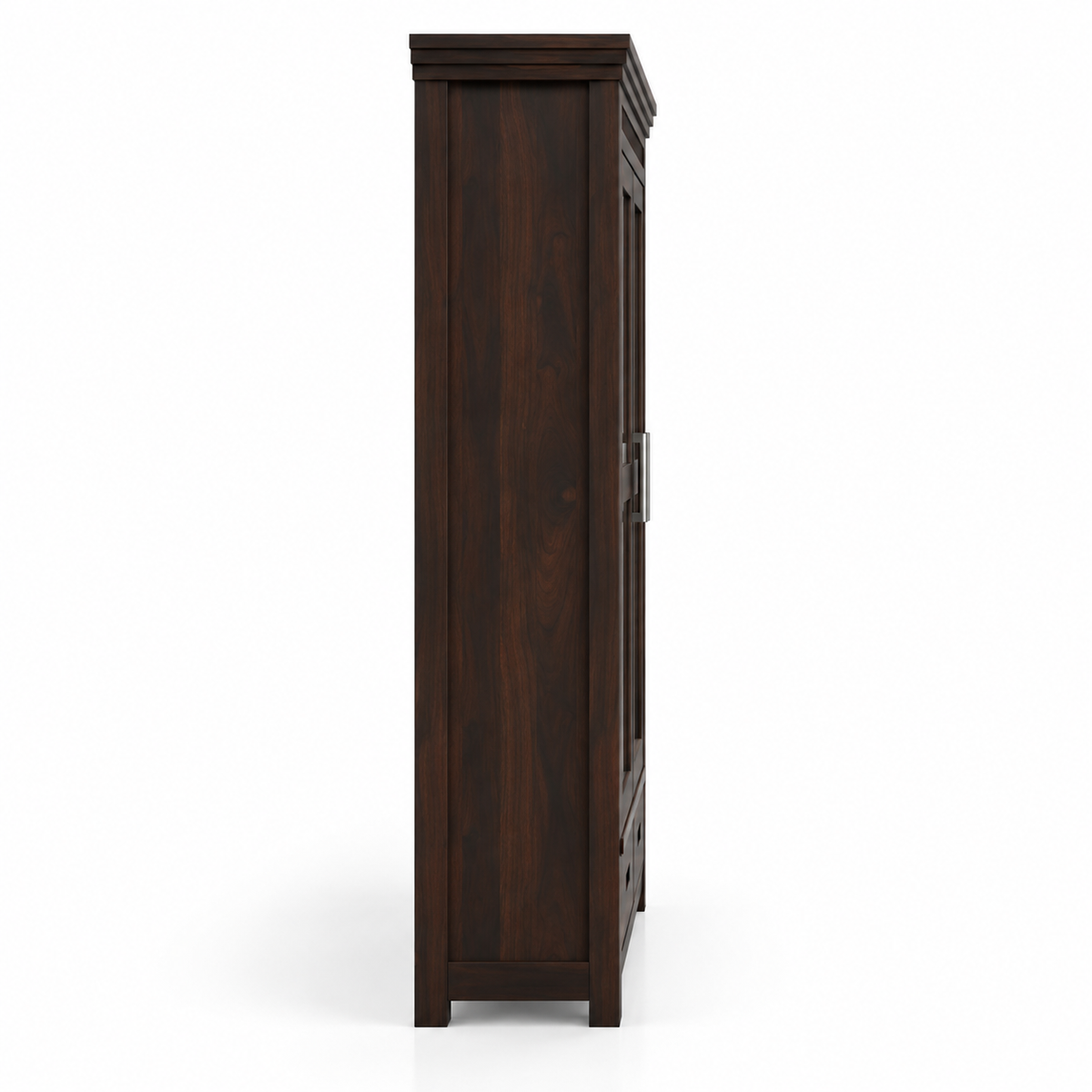 Solid Teak Wood Crockery Cabinet with 2 Glass Doors, 2 Drawers, Display Shelves and Dark Wood Finish for Dining & Living Room