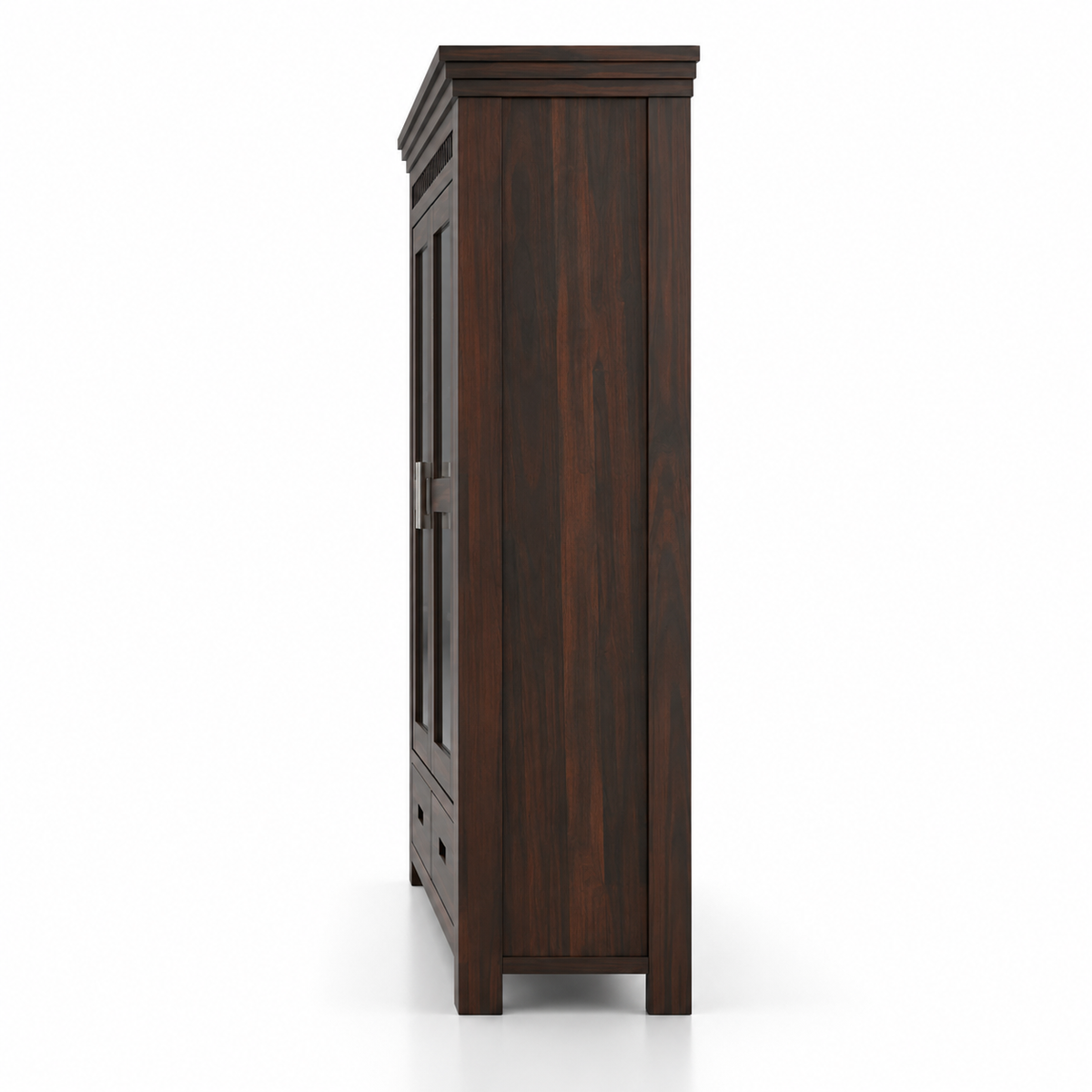 Solid Teak Wood Crockery Cabinet with 2 Glass Doors, 2 Drawers, Display Shelves and Dark Wood Finish for Dining & Living Room