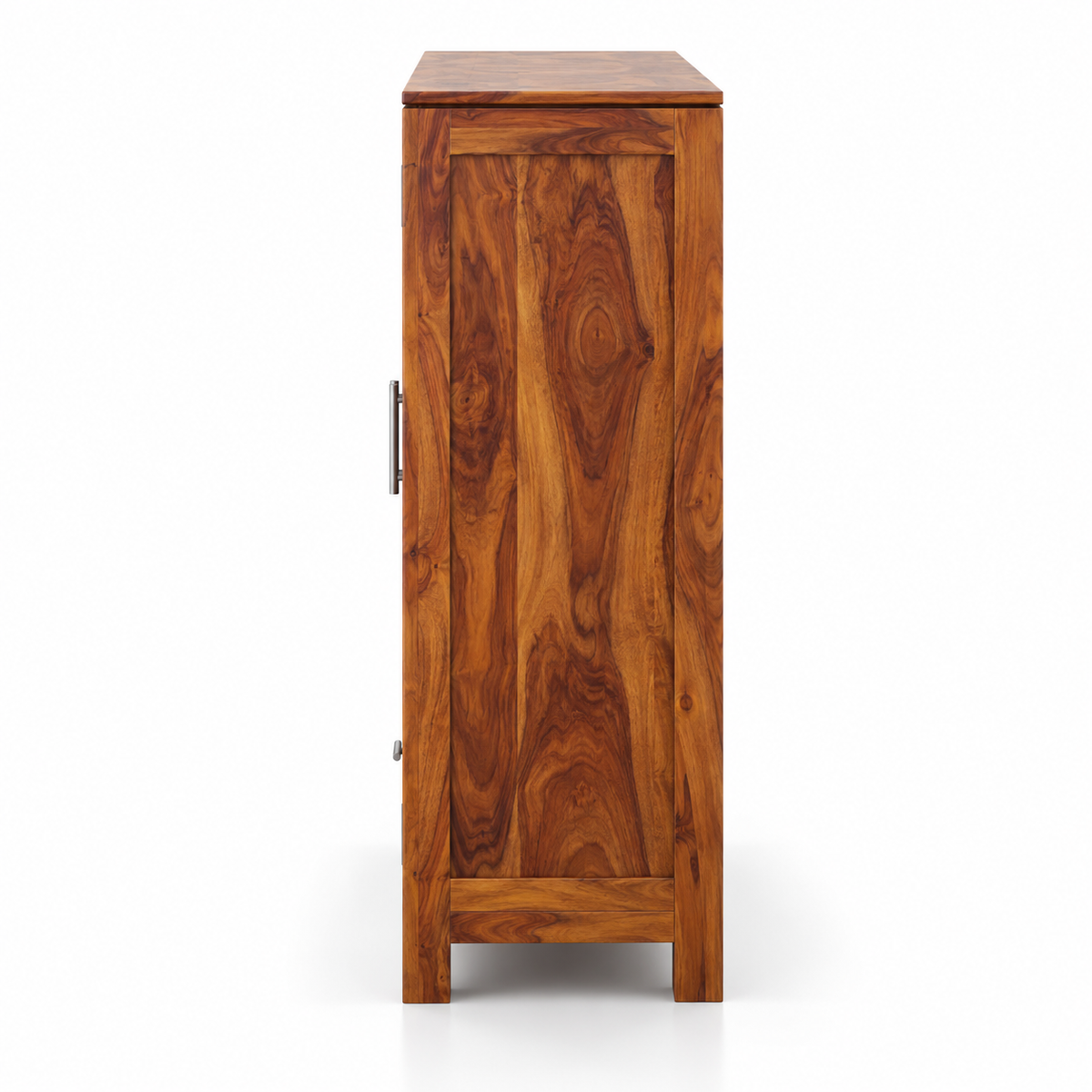 Solid Teak Wood Crockery Cabinet with 2 Glass Doors, Display Shelves, Large Drawer and Natural Wood Finish for Dining Room