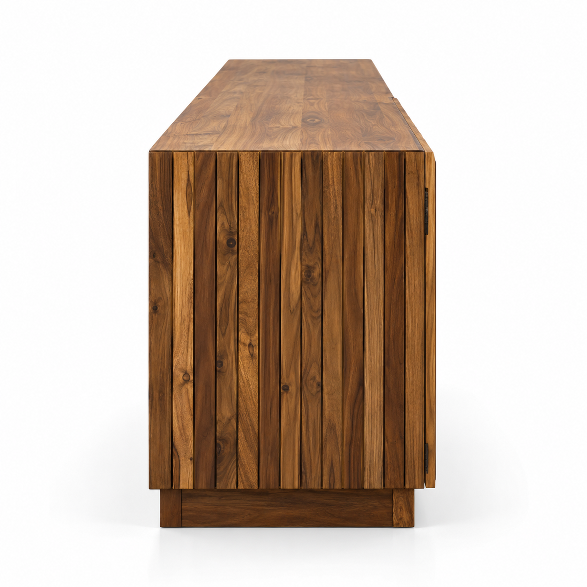 Solid Teak Wood Sideboard Cabinet with Slatted Front, Closed Storage, Inner Shelves and Natural Wood Finish for Living & Dining Room