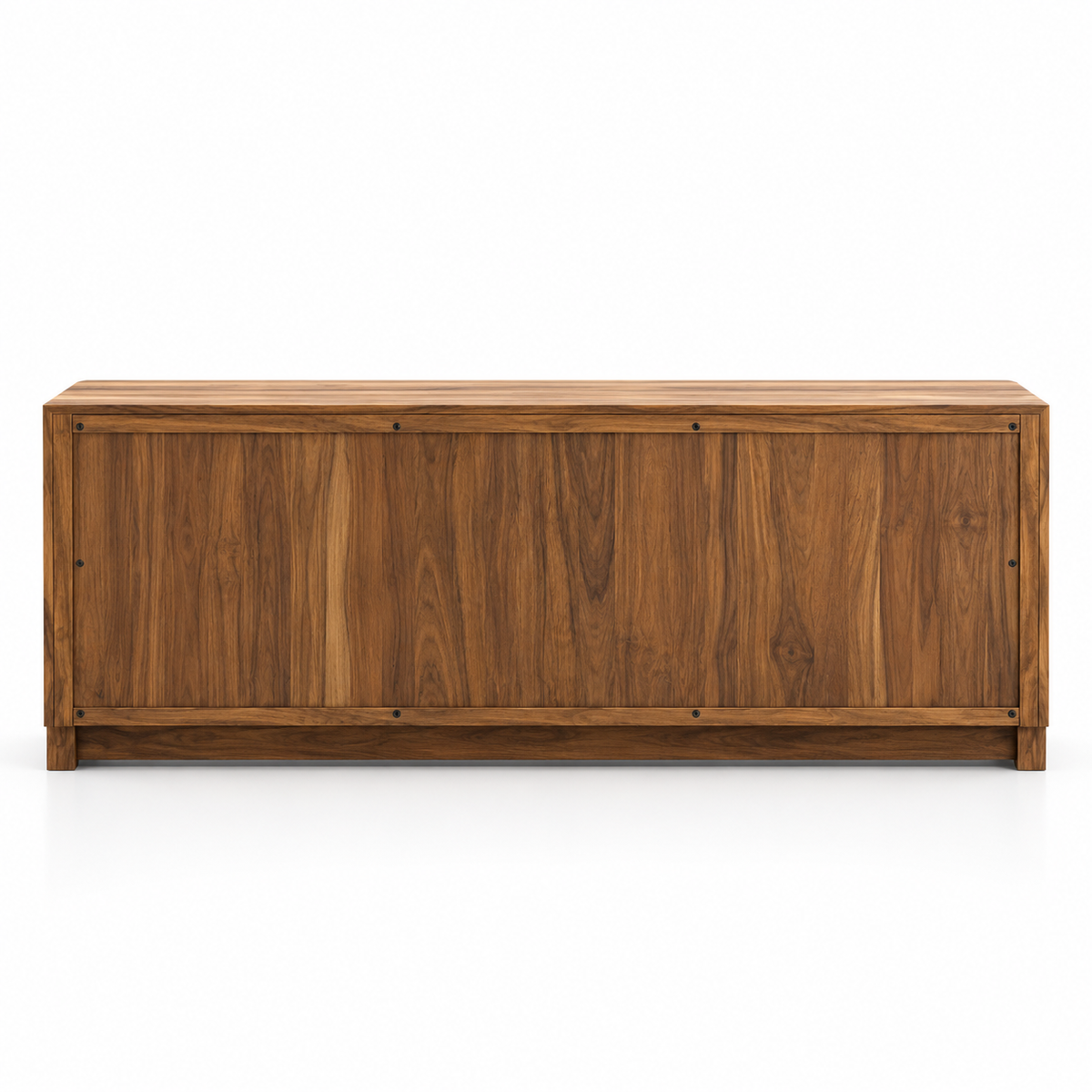 Solid Teak Wood Sideboard Cabinet with Slatted Front, Closed Storage, Inner Shelves and Natural Wood Finish for Living & Dining Room