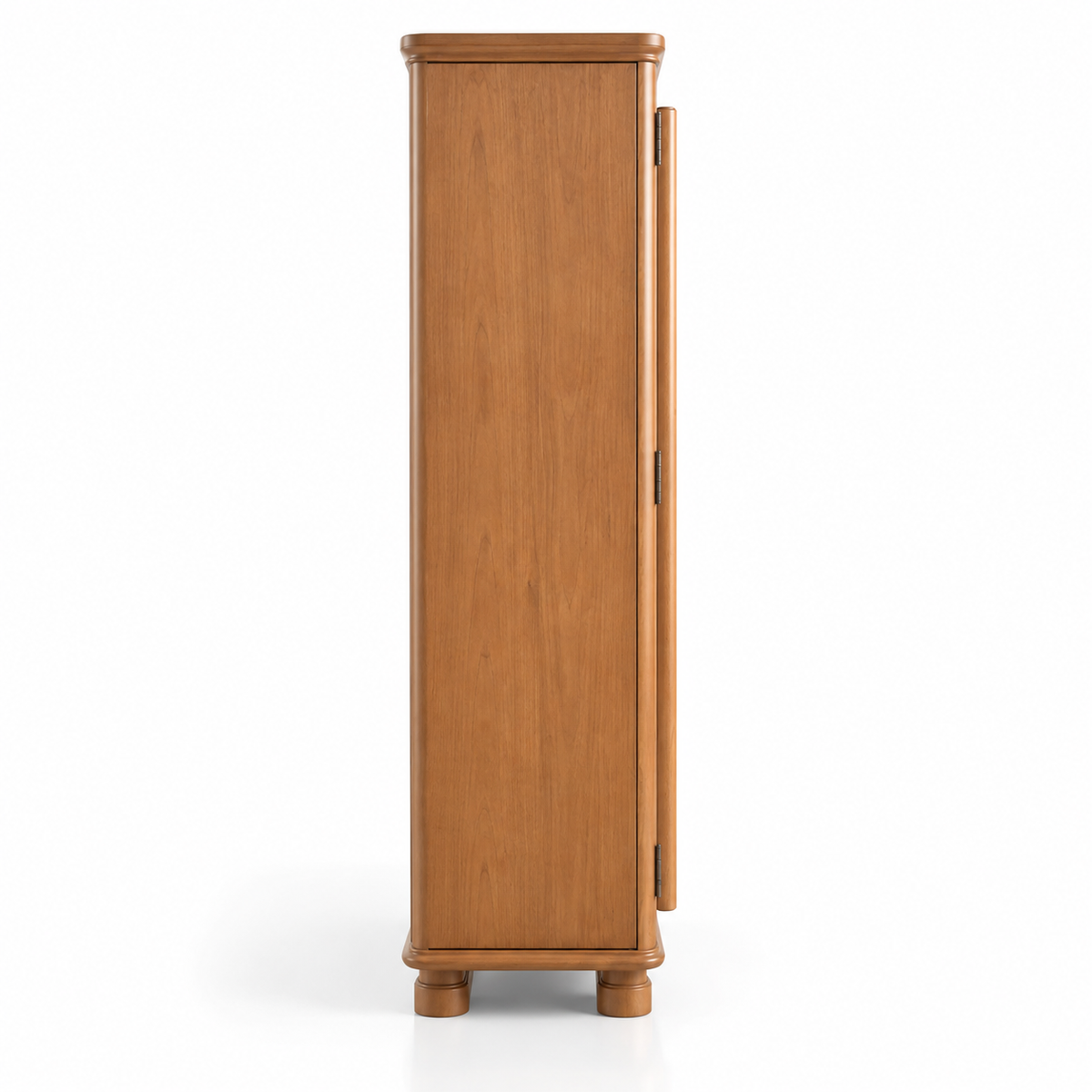 Solid Teak Wood Tall Storage Cabinet with 2 Fabric Panel Doors, Wooden Handles and Raised Legs for Bedroom, Living & Dining Room