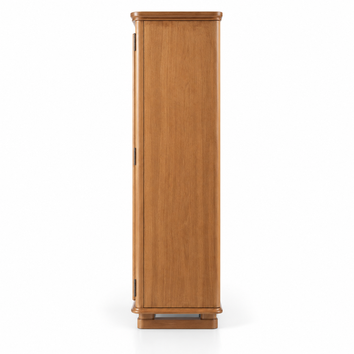 Solid Teak Wood Tall Storage Cabinet with 2 Fabric Panel Doors, Wooden Handles and Raised Legs for Bedroom, Living & Dining Room