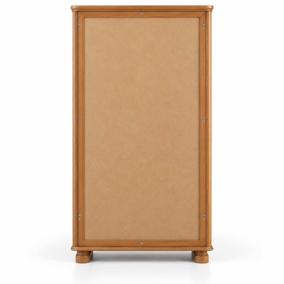 Solid Teak Wood Tall Storage Cabinet with 2 Fabric Panel Doors, Wooden Handles and Raised Legs for Bedroom, Living & Dining Room