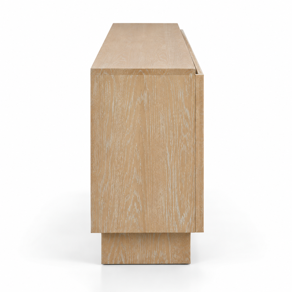Solid Teak Wood Sideboard Cabinet with 4 Textured Doors, Concealed Storage and Raised Plinth Base for Living & Dining Room