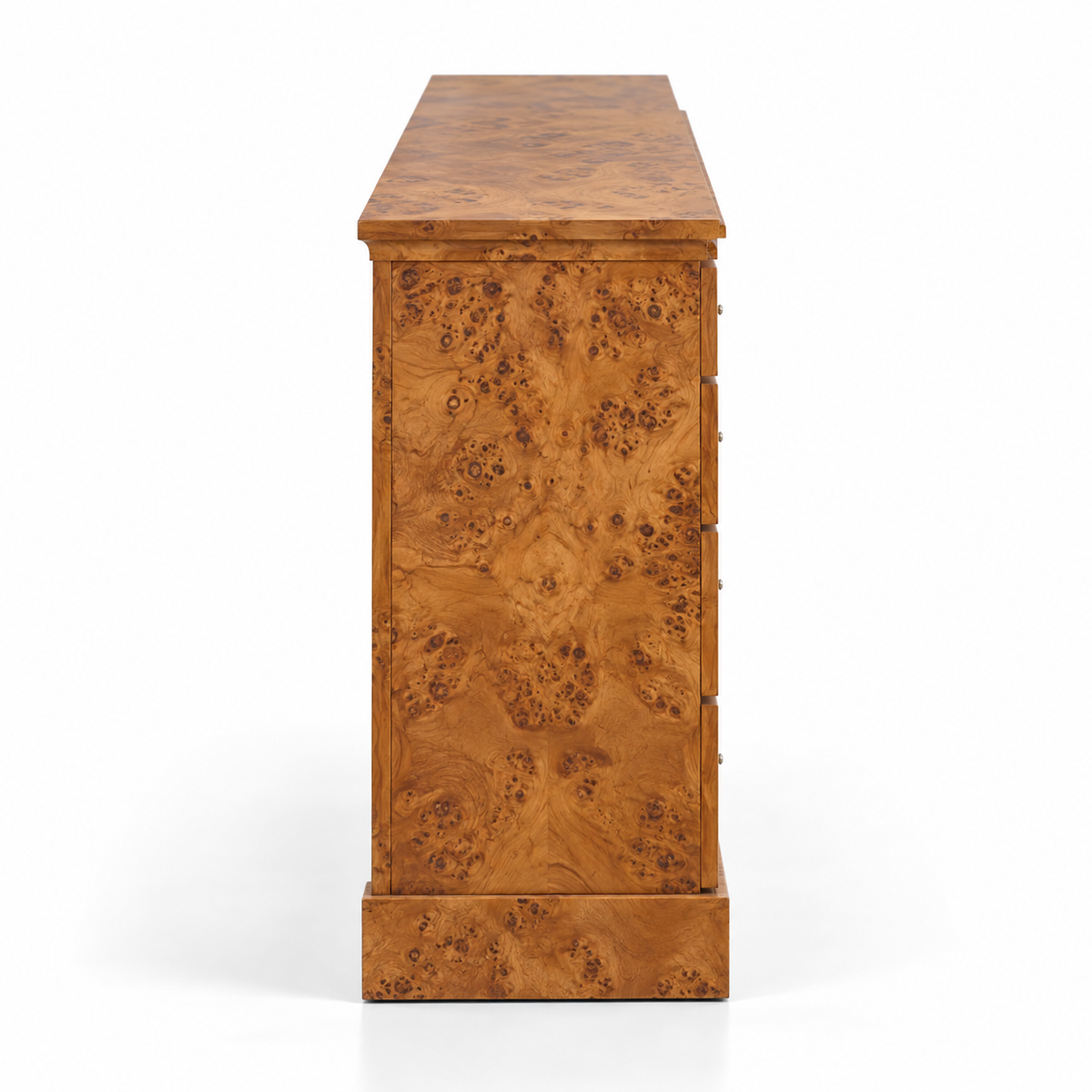 Solid Teak Wood 8 Drawer Chest with Natural Burl Grain, Wide Storage Top and Plinth Base for Bedroom, Living Room &amp; Home Storage