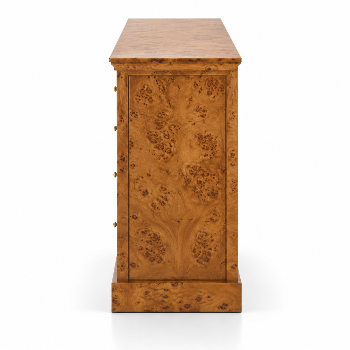 Solid Teak Wood 8 Drawer Chest with Natural Burl Grain, Wide Storage Top and Plinth Base for Bedroom, Living Room &amp; Home Storage