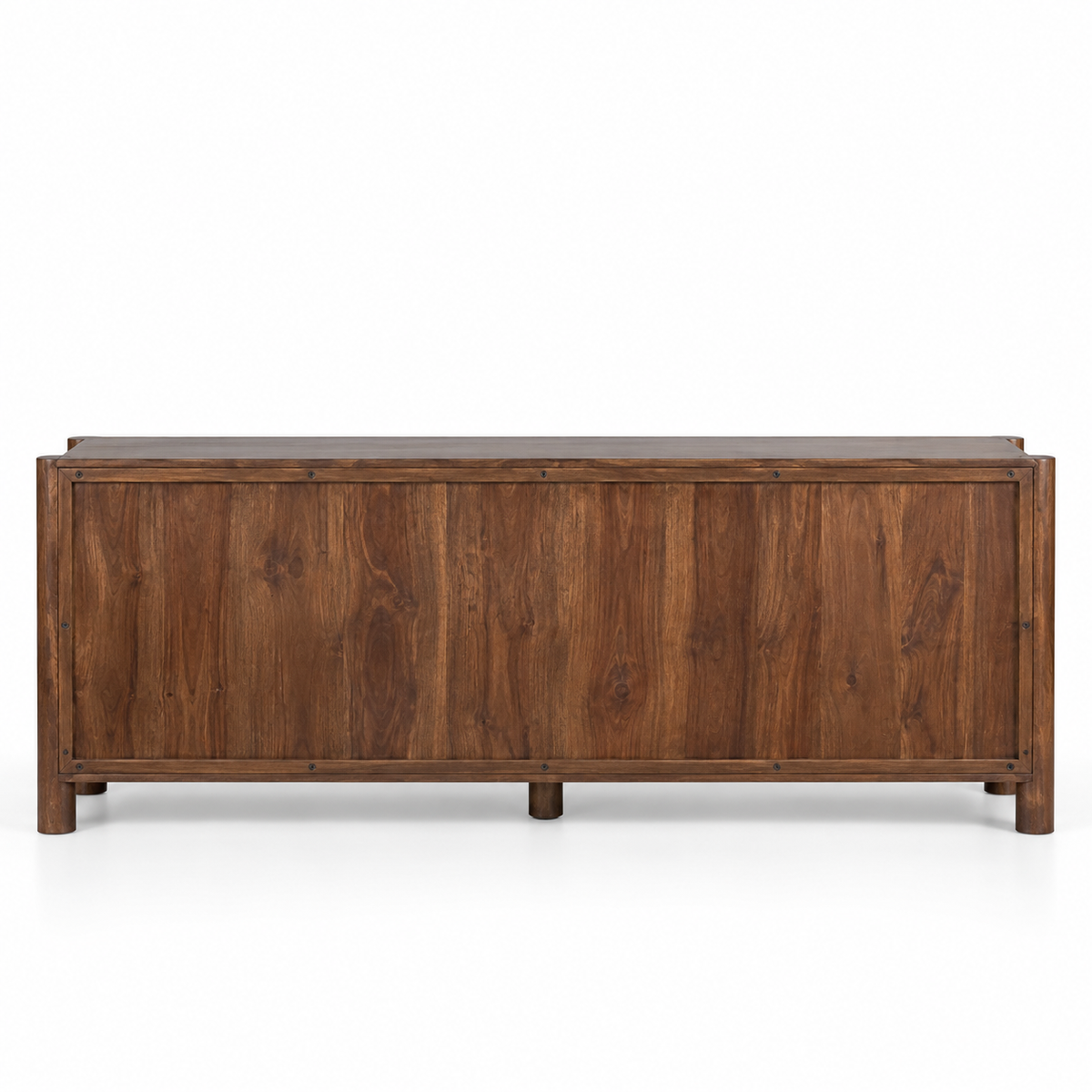 Solid Teak Wood Sideboard Cabinet with Carved 4 Door Front, Closed Storage, Raised Legs and Natural Wood Finish for Living &amp; Dining Room