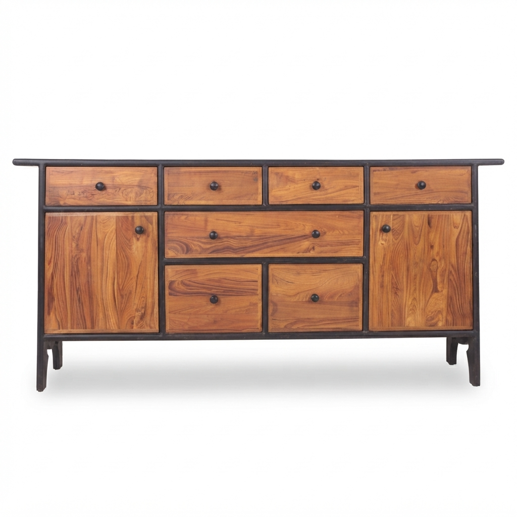Sideboard Storage Cabinet with 7 Drawers, 2 Closed Doors, Wide Display Top and Dual-Tone Design for Living & Dining Room