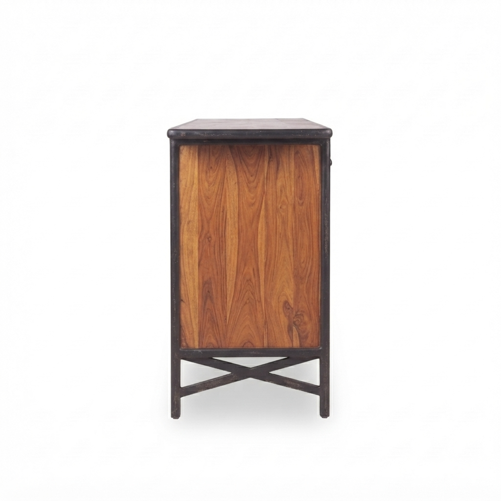 Sideboard Storage Cabinet with 7 Drawers, 2 Closed Doors, Wide Display Top and Dual-Tone Design for Living & Dining Room