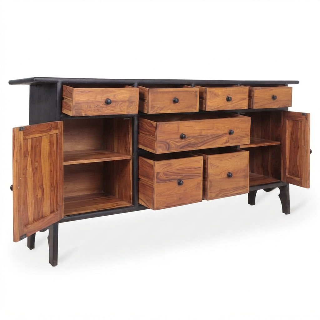 Sideboard Storage Cabinet with 7 Drawers, 2 Closed Doors, Wide Display Top and Dual-Tone Design for Living & Dining Room