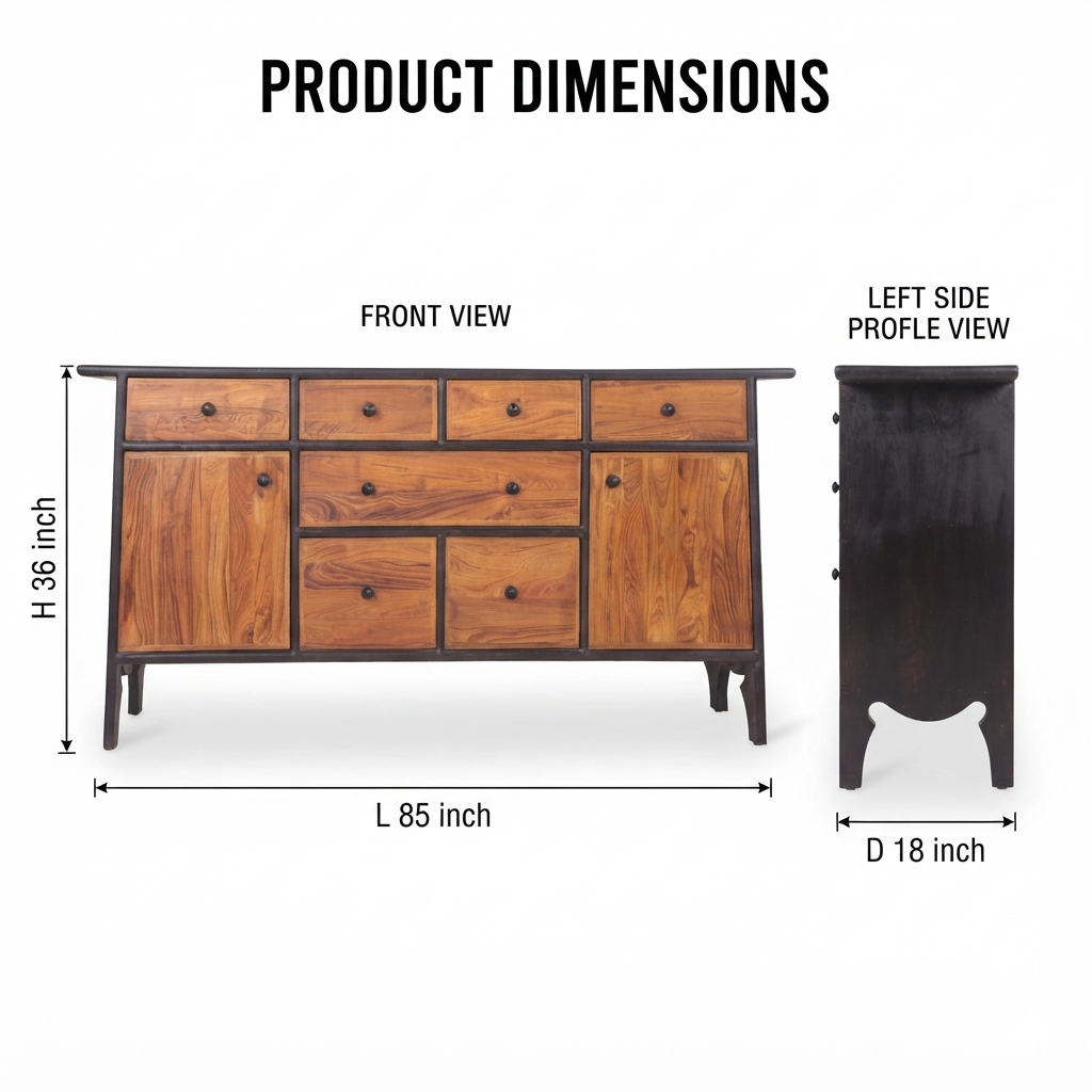 Sideboard Storage Cabinet with 7 Drawers, 2 Closed Doors, Wide Display Top and Dual-Tone Design for Living & Dining Room