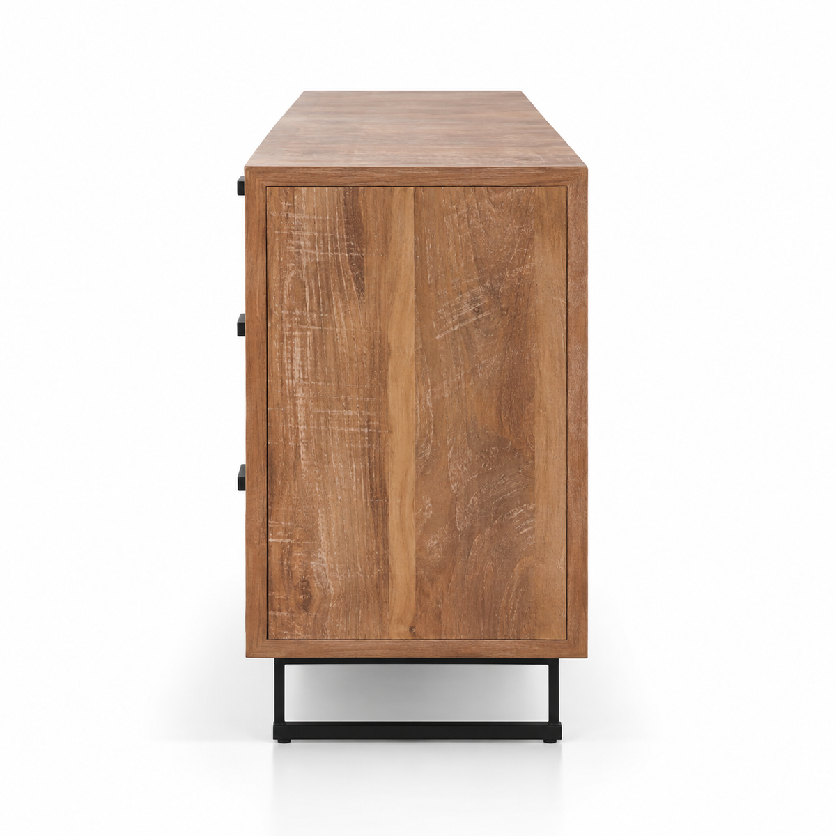Sideboard Storage Cabinet with 3 Drawers, 3 Closed Doors, Black Metal Legs and Rustic Wood Finish for Living & Dining Room