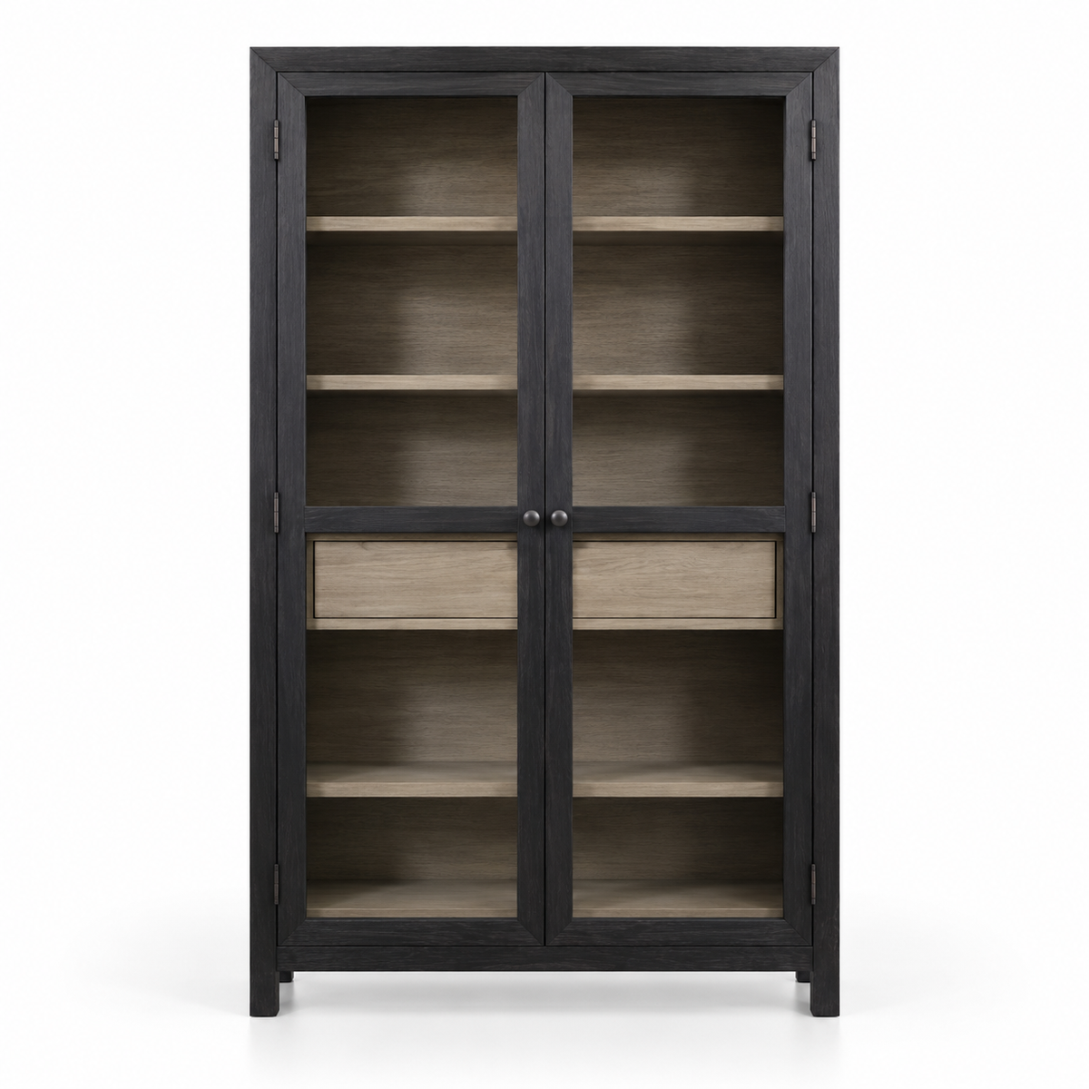 Display Storage Cabinet with 2 Glass Doors, Multiple Shelves, Central Drawer and Tall Design for Living Room, Dining & Office