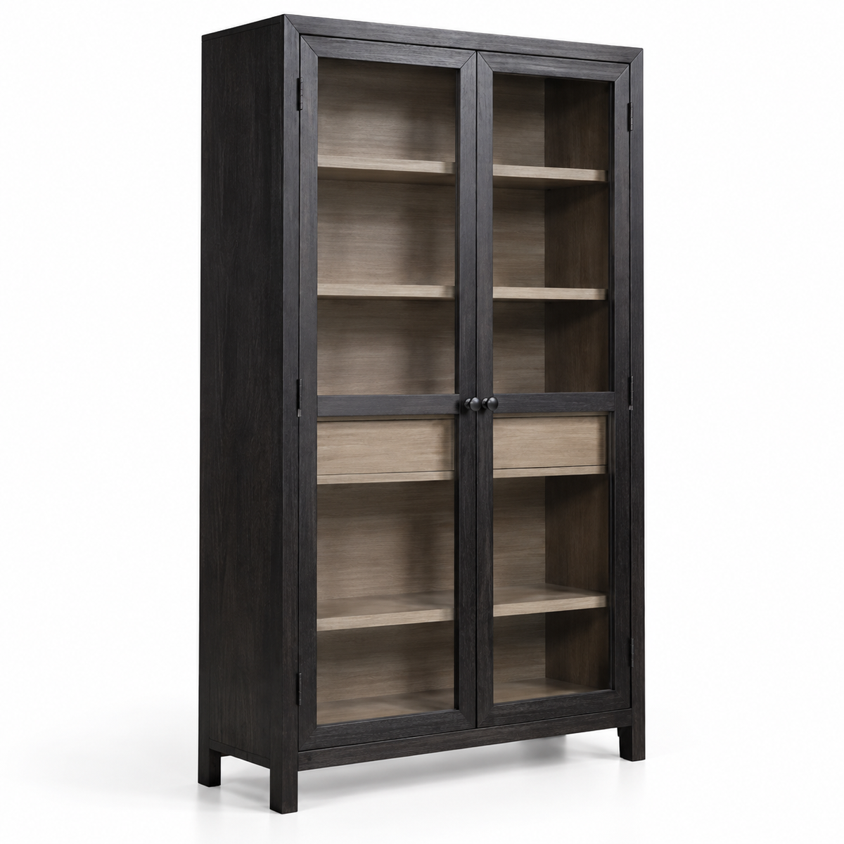 Display Storage Cabinet with 2 Glass Doors, Multiple Shelves, Central Drawer and Tall Design for Living Room, Dining & Office