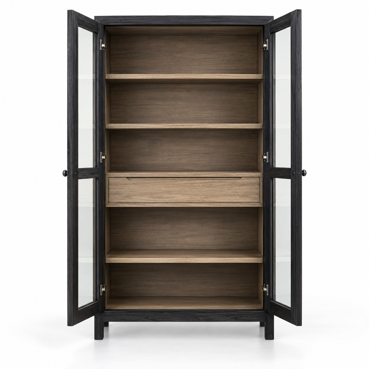 Display Storage Cabinet with 2 Glass Doors, Multiple Shelves, Central Drawer and Tall Design for Living Room, Dining & Office