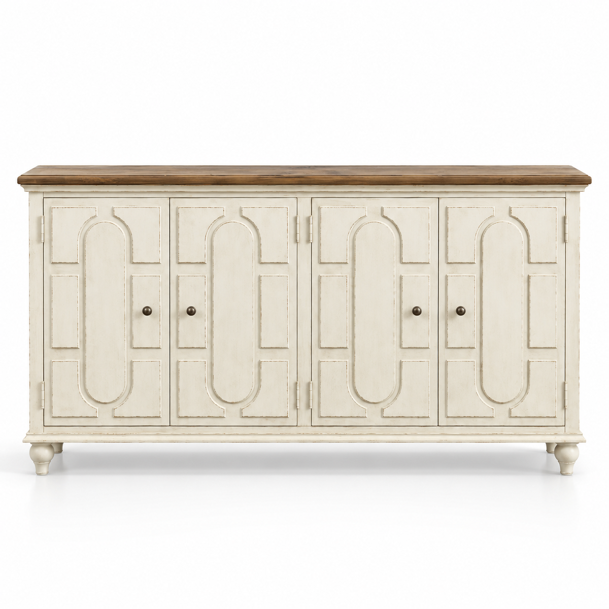 Sideboard Storage Cabinet with 4 Carved Doors, Wide Display Top, Raised Legs and Vintage Design for Living &amp; Dining Room