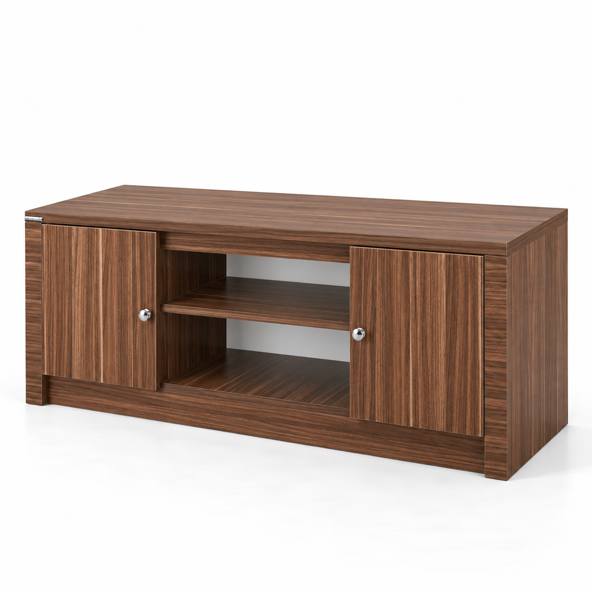 TV Entertainment Unit with 2 Closed Cabinets, Open Media Shelves and Wide Display Top for Living Room, Bedroom & Home Entertainment