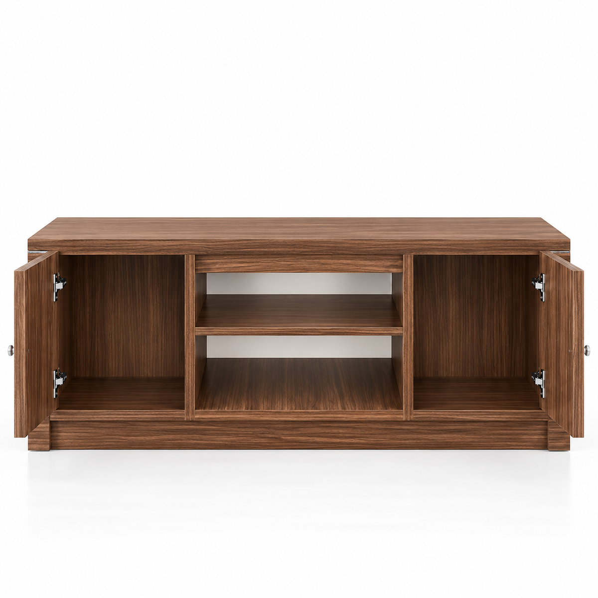TV Entertainment Unit with 2 Closed Cabinets, Open Media Shelves and Wide Display Top for Living Room, Bedroom & Home Entertainment