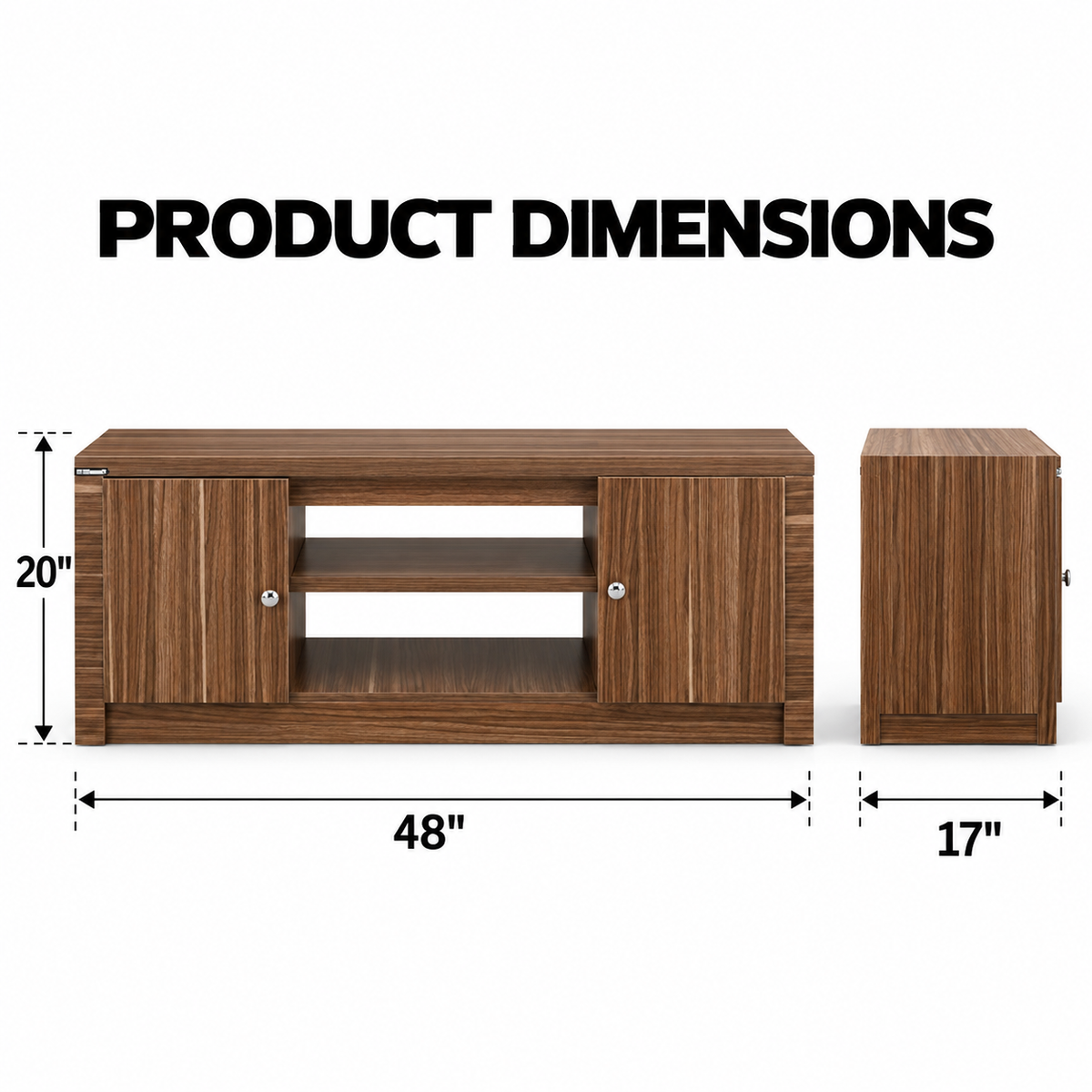 TV Entertainment Unit with 2 Closed Cabinets, Open Media Shelves and Wide Display Top for Living Room, Bedroom & Home Entertainment