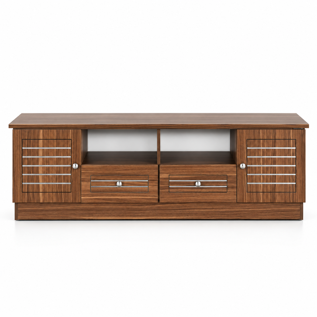 TV Entertainment Unit with 2 Cabinets, 4 Drawers, Open Media Shelves and Wide Display Top for Living Room, Bedroom & Home