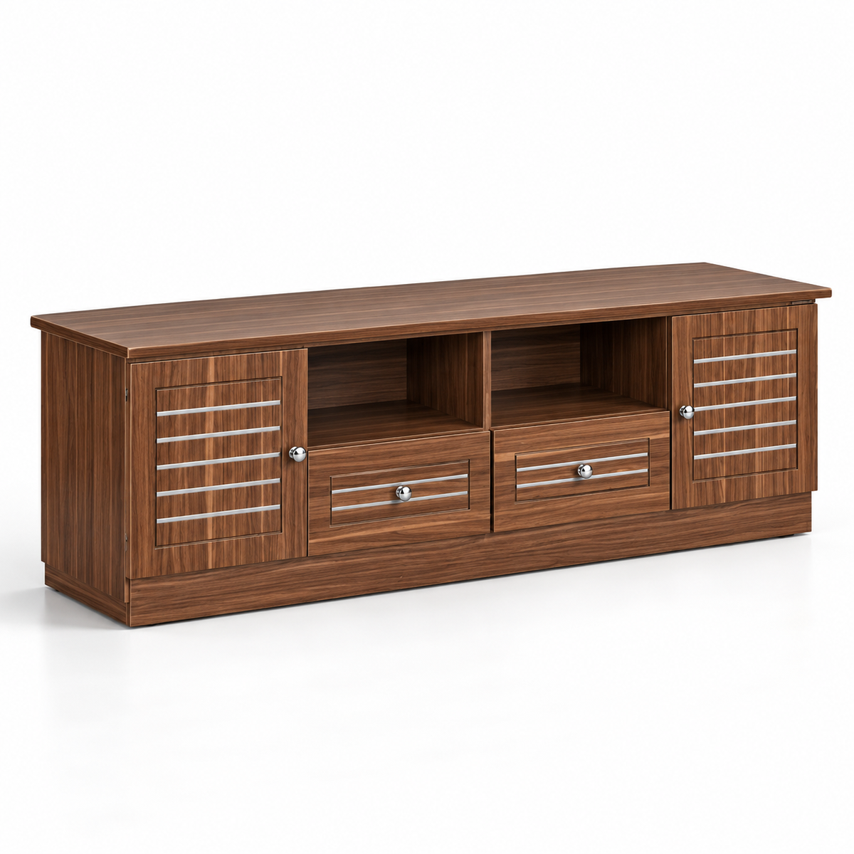 TV Entertainment Unit with 2 Cabinets, 4 Drawers, Open Media Shelves and Wide Display Top for Living Room, Bedroom & Home