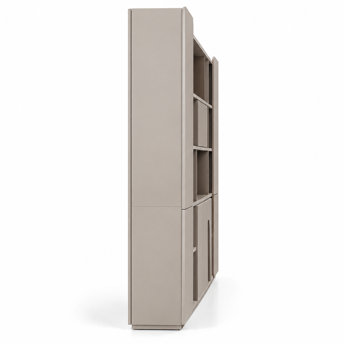 Modern Full Height Storage & Display Cabinet with Open Shelves, Closed Compartments and Integrated Work Nook for Office & Home