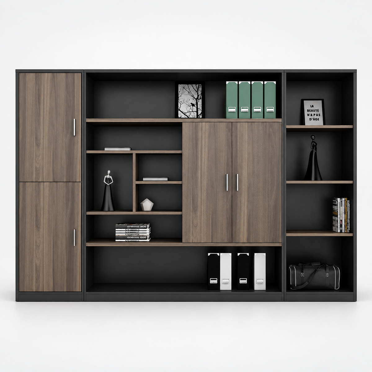 Premium Office Display and Storage Cabinet with Open Shelves, Closed Shutters, Wide Compartments and Modern Two-Tone Finish