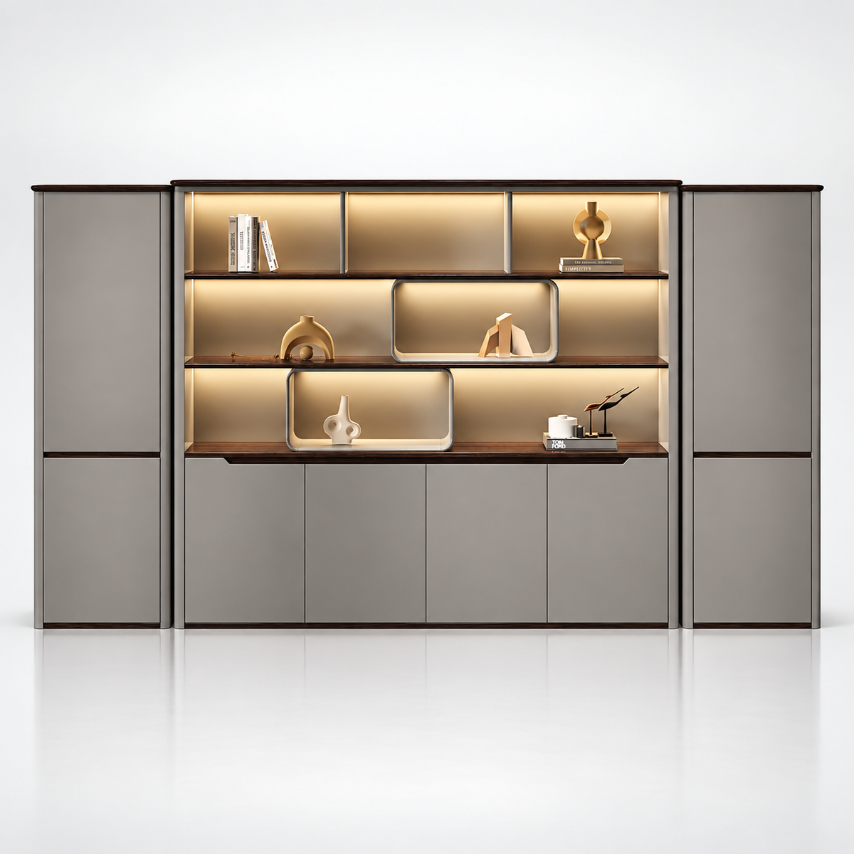 Premium Office Storage Cabinet with Illuminated Display Shelves, Closed Compartments and Smart File Management for Modern Workspaces