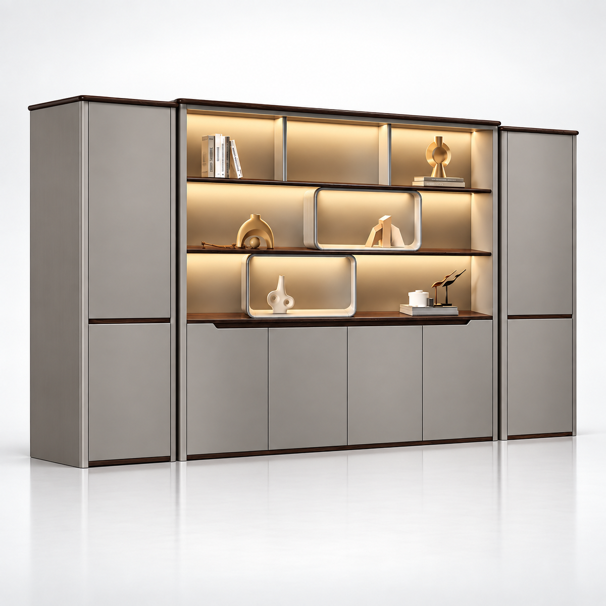 Premium Office Storage Cabinet with Illuminated Display Shelves, Closed Compartments and Smart File Management for Modern Workspaces