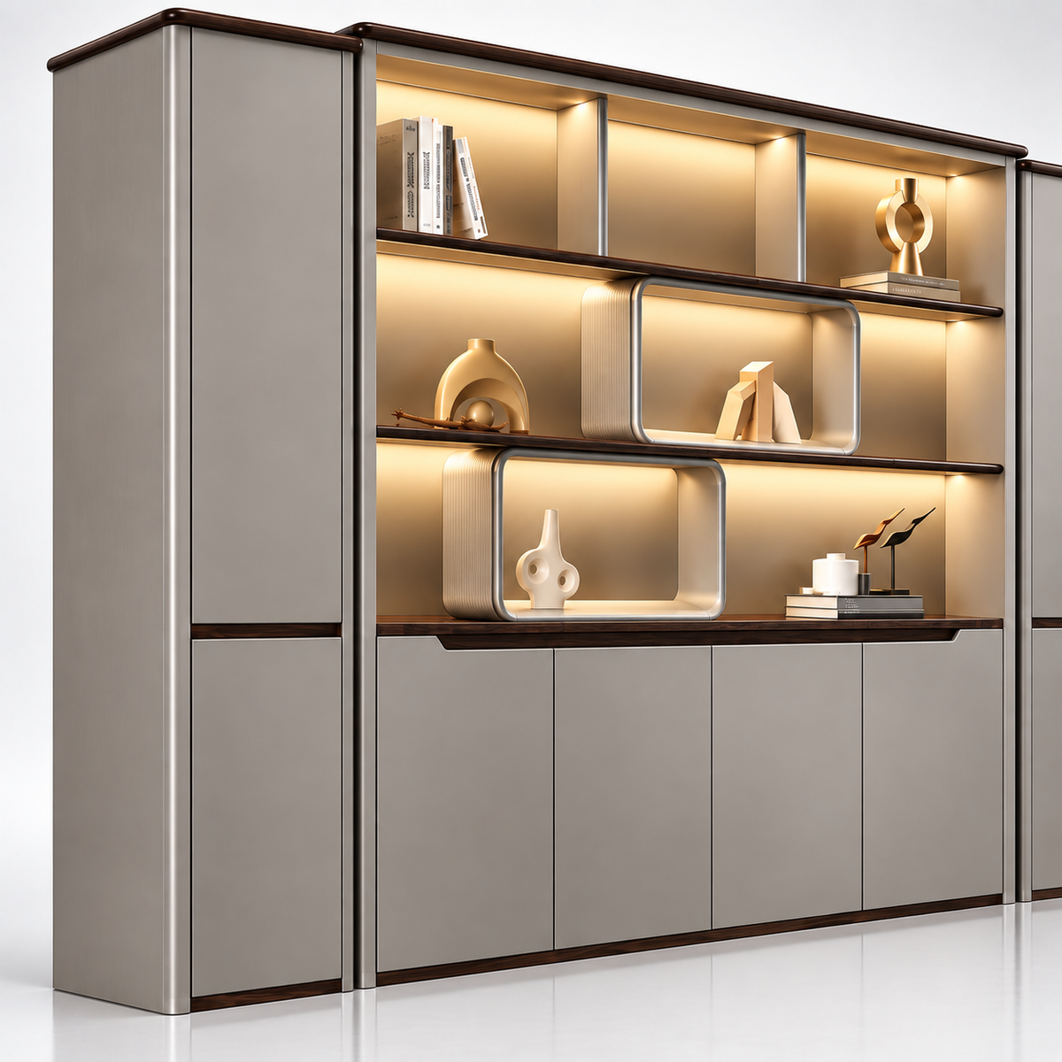 Premium Office Storage Cabinet with Illuminated Display Shelves, Closed Compartments and Smart File Management for Modern Workspaces