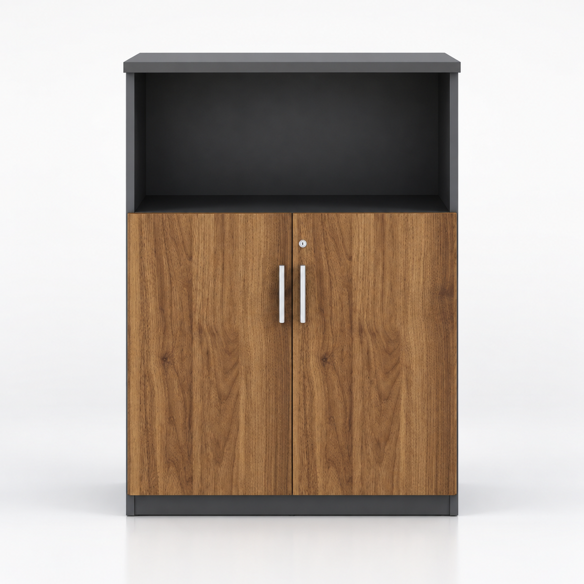 Modern Low-Height Sideboard Cabinet with Open Display Space, Lockable Closed Compartment and Easy Multi-Purpose Storage Design